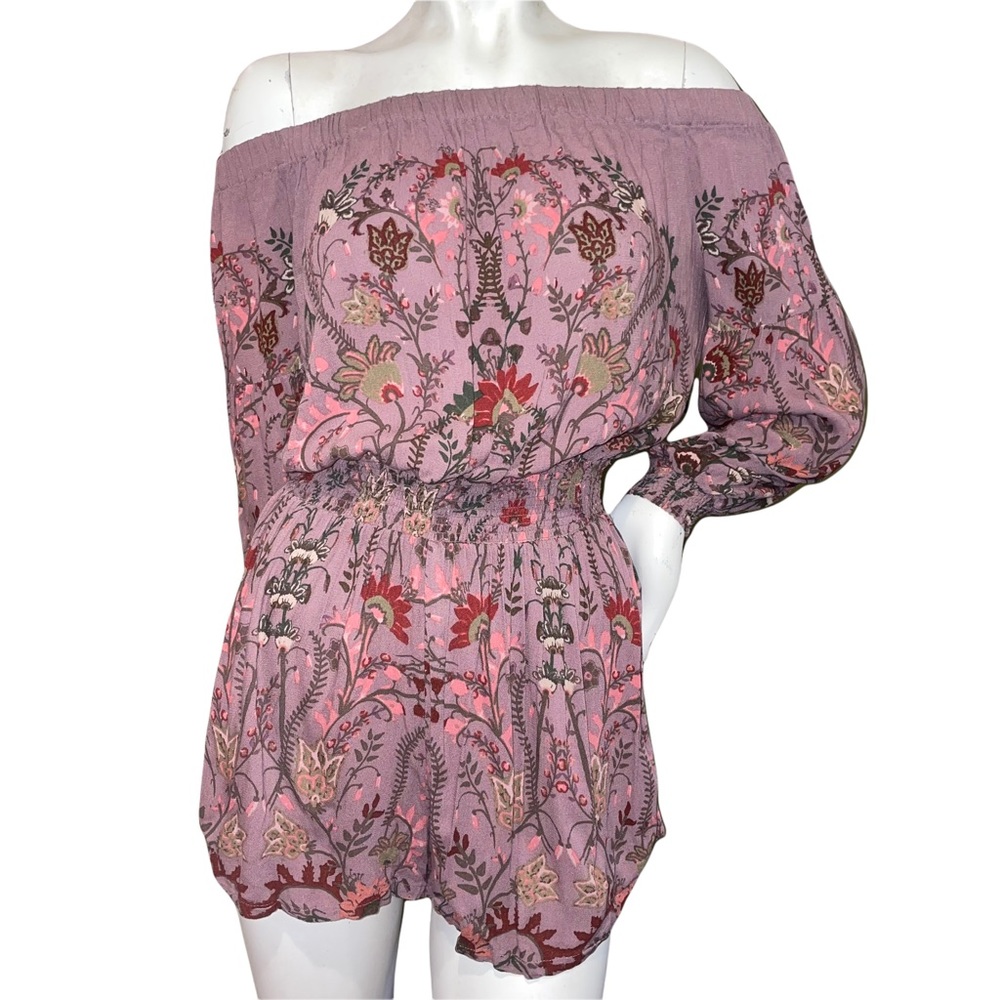 Free People Open Back Off The Shoulder Long Sleeve Floral Romper | Size: Small - Picture 1 of 9